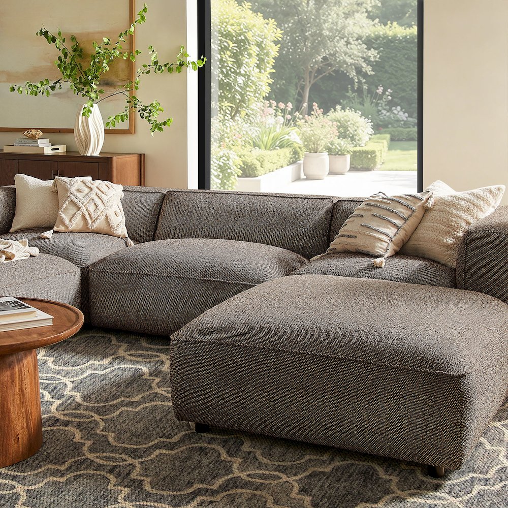 Auren 5 Piece Lattice Bouclé Upholstered Modular Sectional - Earth