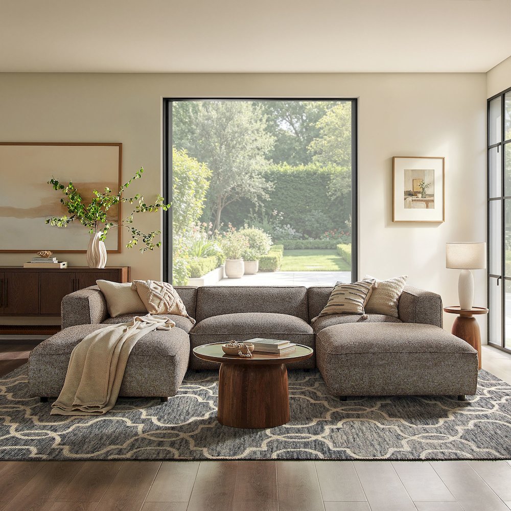 Auren 5 Piece Lattice Bouclé Upholstered Modular Sectional - Earth