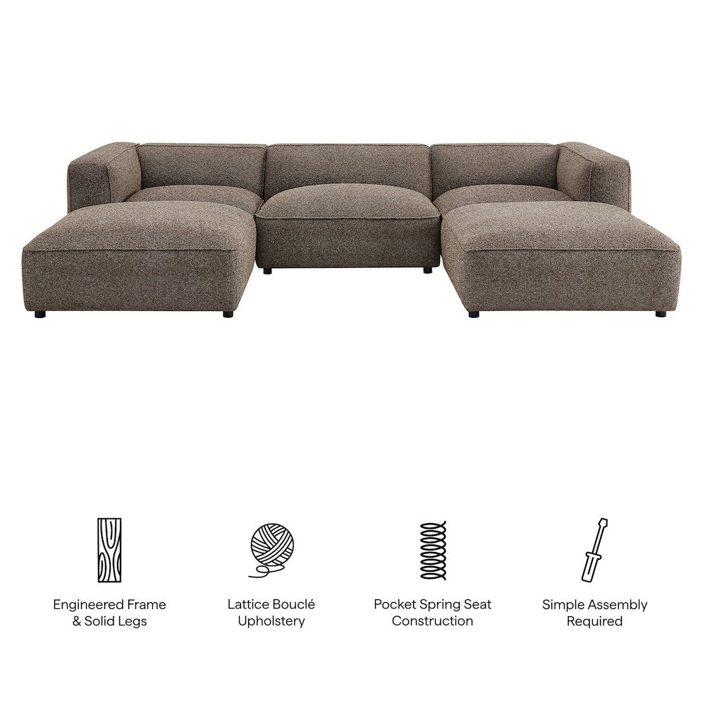 Auren 5 Piece Lattice Bouclé Upholstered Modular Sectional - Earth
