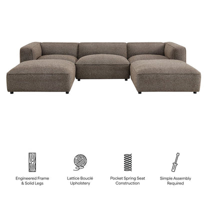 Auren 5 Piece Lattice Bouclé Upholstered Modular Sectional - Earth