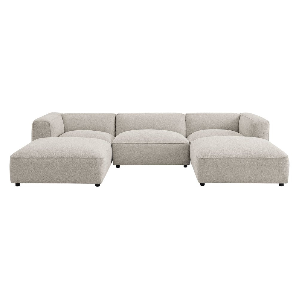 Auren 5 Piece Lattice Bouclé Upholstered Modular Sectional - Fog