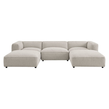 Auren 5 Piece Lattice Bouclé Upholstered Modular Sectional - Fog