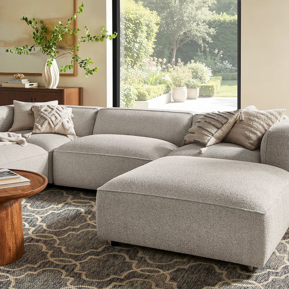 Auren 5 Piece Lattice Bouclé Upholstered Modular Sectional - Fog