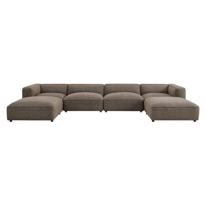 Auren 6 Piece Lattice Bouclé Upholstered Modular Sectional - Earth