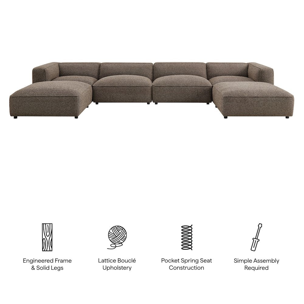 Auren 6 Piece Lattice Bouclé Upholstered Modular Sectional - Earth