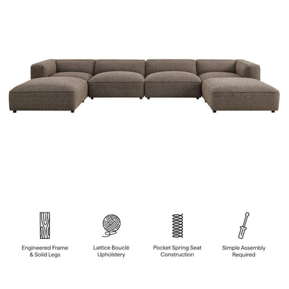 Auren 6 Piece Lattice Bouclé Upholstered Modular Sectional - Earth