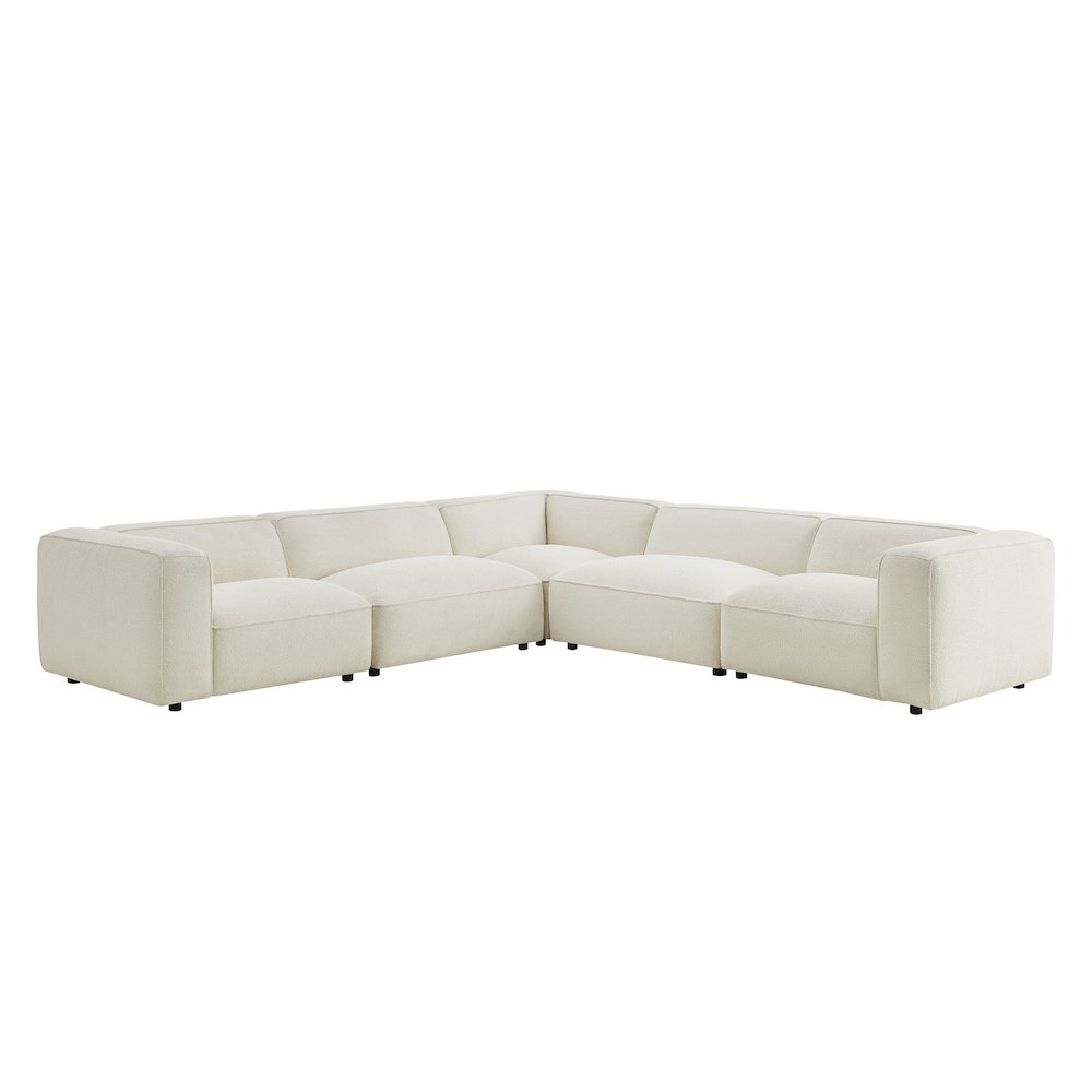 Auren 5 Piece Lattice Bouclé Upholstered Modular Corner Sectional - Cream