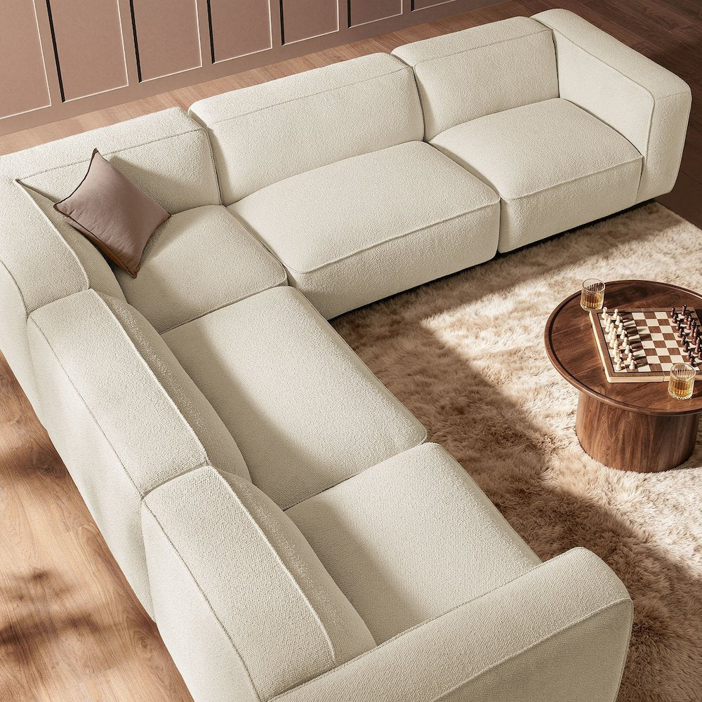 Auren 5 Piece Lattice Bouclé Upholstered Modular Corner Sectional - Cream