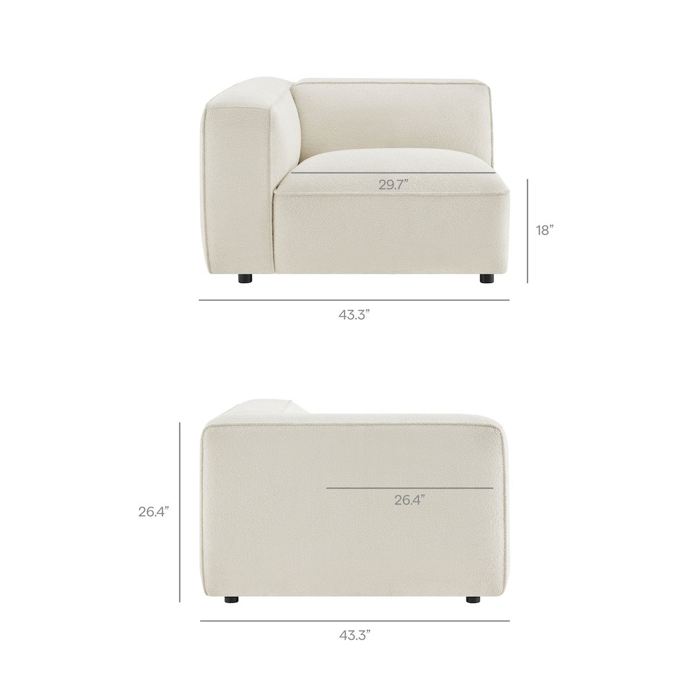 Auren 5 Piece Lattice Bouclé Upholstered Modular Corner Sectional - Cream