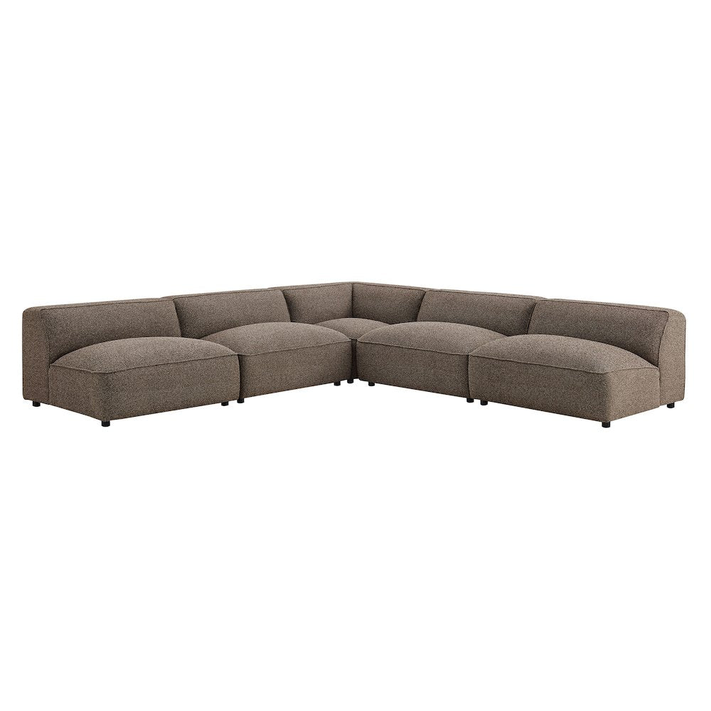 Auren 5 Piece Lattice Bouclé Upholstered Modular Corner Sectional - Earth