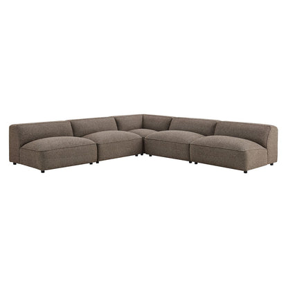 Auren 5 Piece Lattice Bouclé Upholstered Modular Corner Sectional - Earth