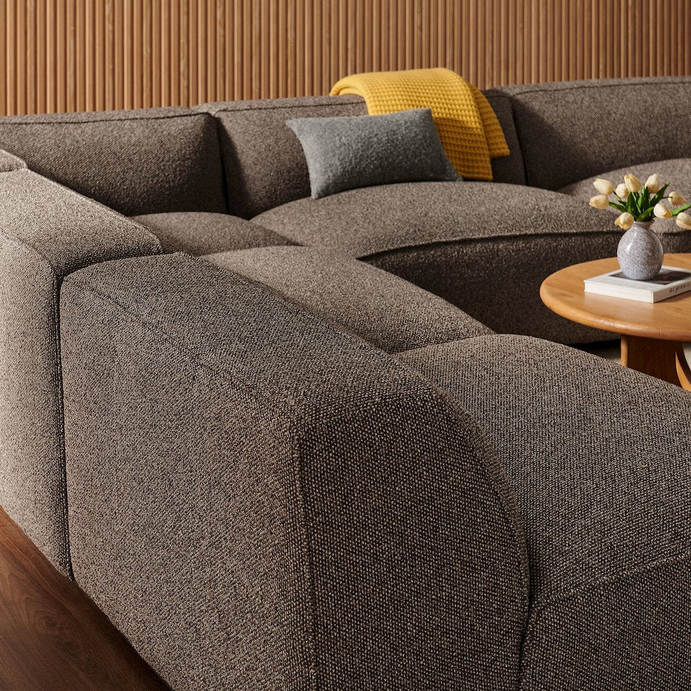 Auren 5 Piece Lattice Bouclé Upholstered Modular Corner Sectional - Earth