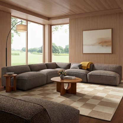 Auren 5 Piece Lattice Bouclé Upholstered Modular Corner Sectional - Earth