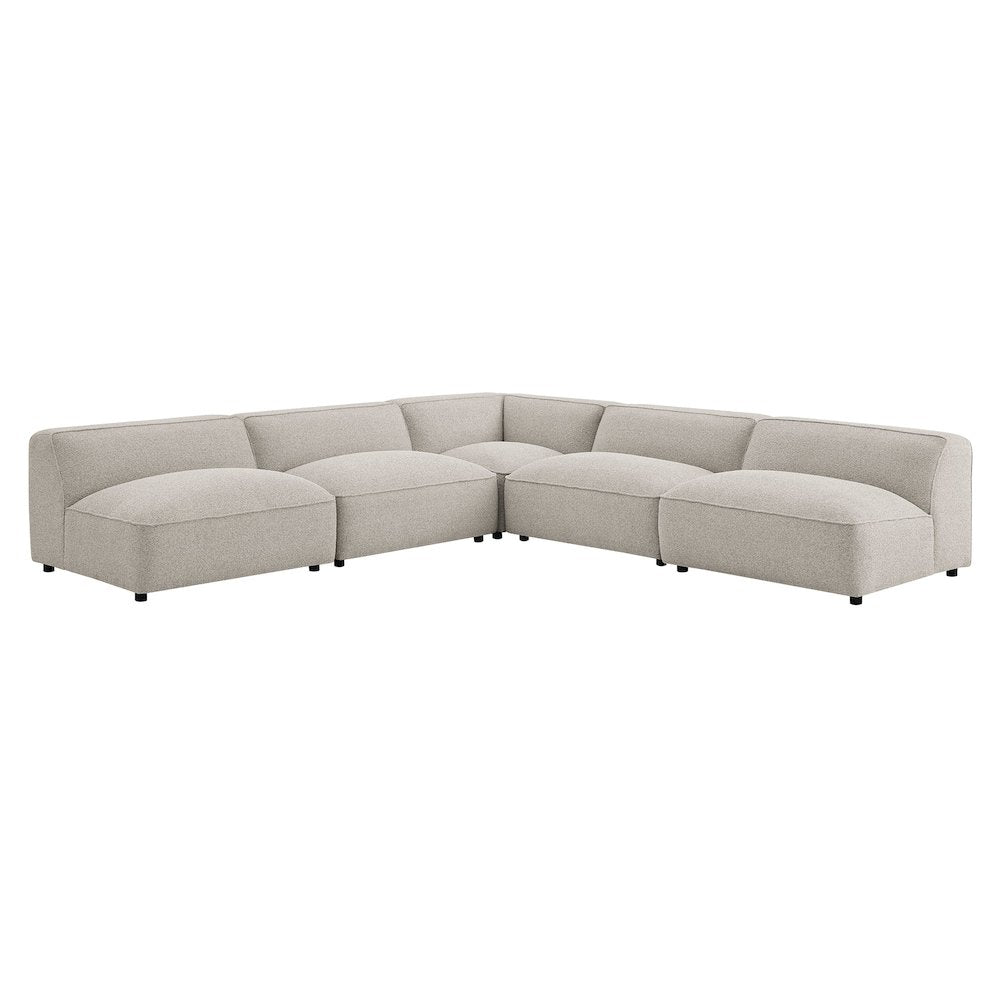 Auren 5 Piece Lattice Bouclé Upholstered Modular Corner Sectional - Fog