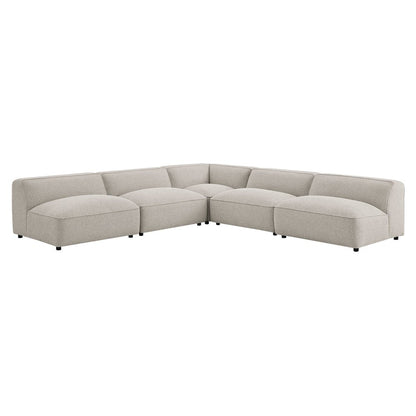 Auren 5 Piece Lattice Bouclé Upholstered Modular Corner Sectional - Fog