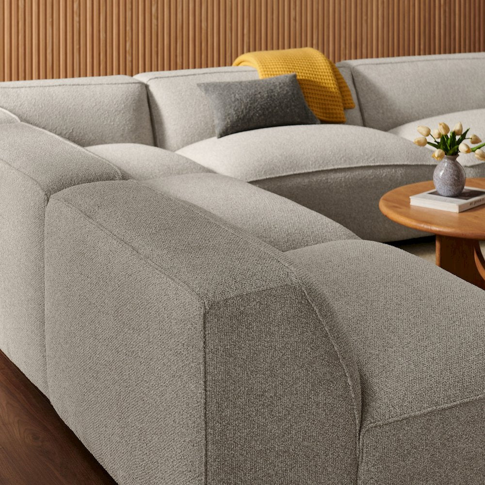Auren 5 Piece Lattice Bouclé Upholstered Modular Corner Sectional - Fog