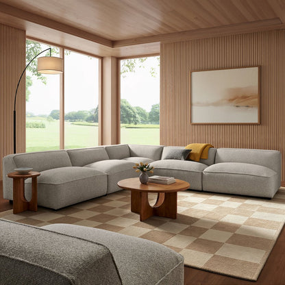 Auren 5 Piece Lattice Bouclé Upholstered Modular Corner Sectional - Fog