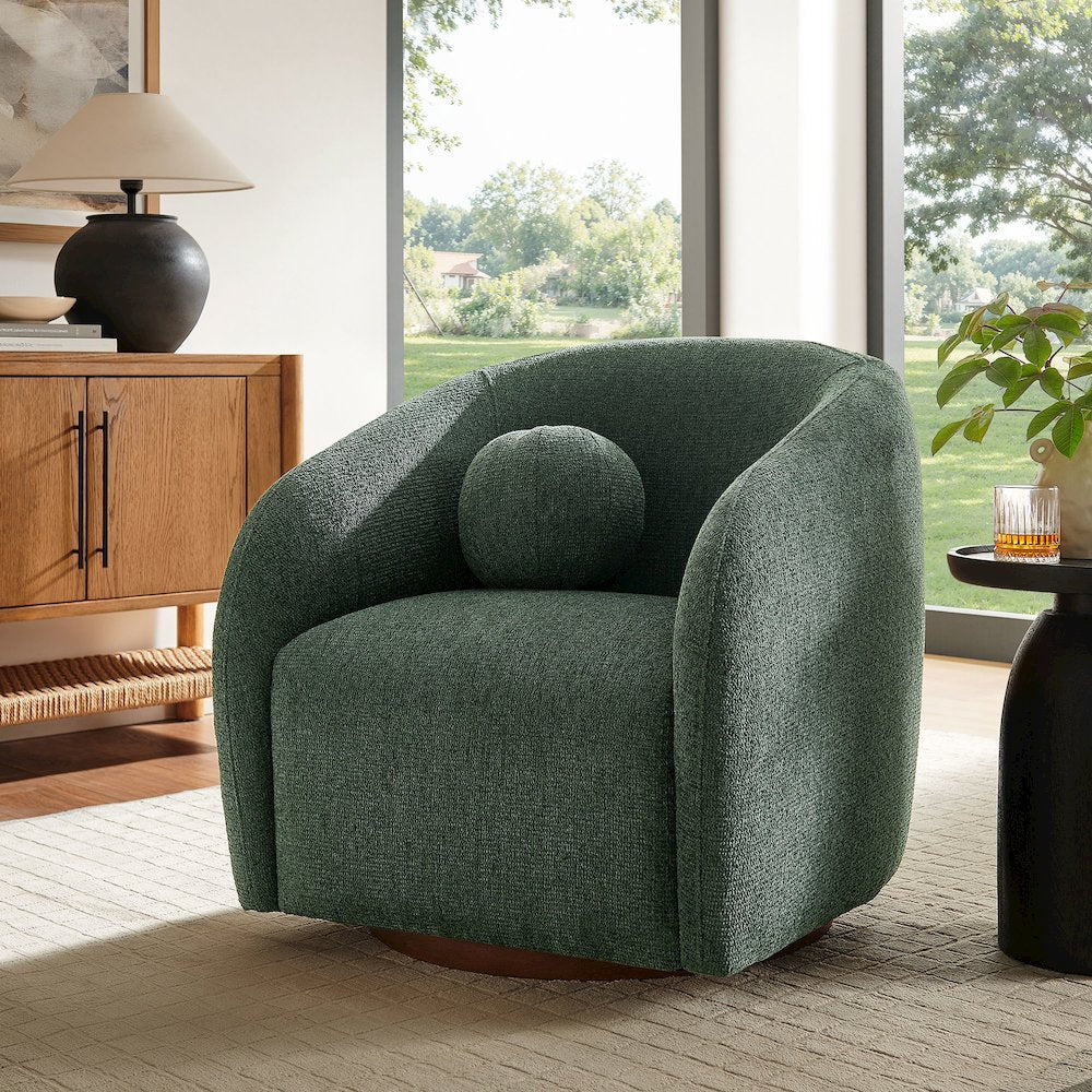 Holland Swivel Chenille Fabric Armchair - Pine