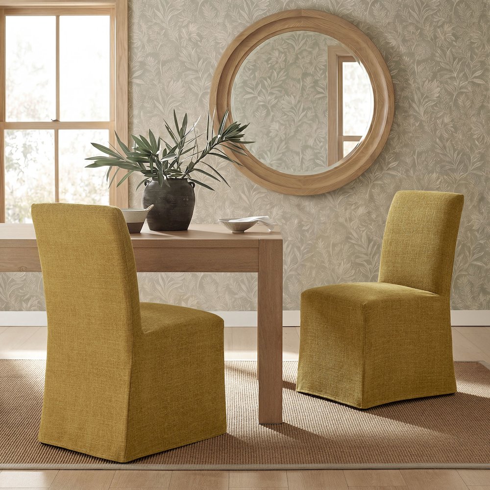 Aster Slub Weave Fabric Slipcovered Dining Chairs Set of 2 - Copper