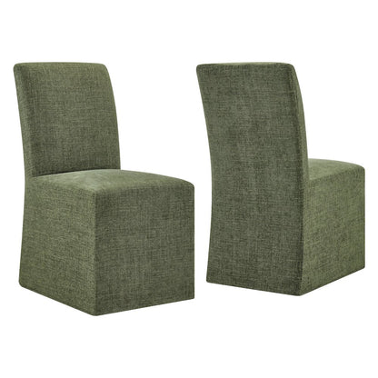 Aster Slub Weave Fabric Slipcovered Dining Chairs Set of 2 - Foliage