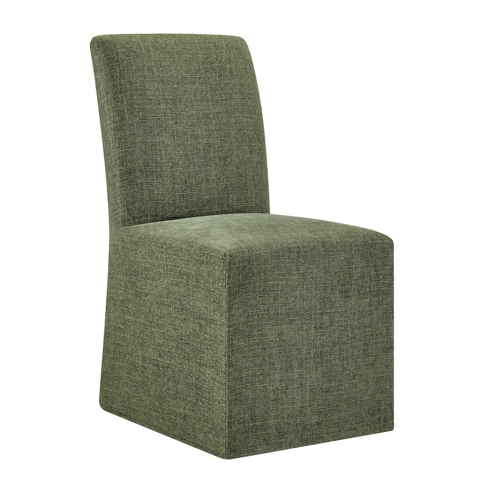 Aster Slub Weave Fabric Slipcovered Dining Chairs Set of 2 - Foliage