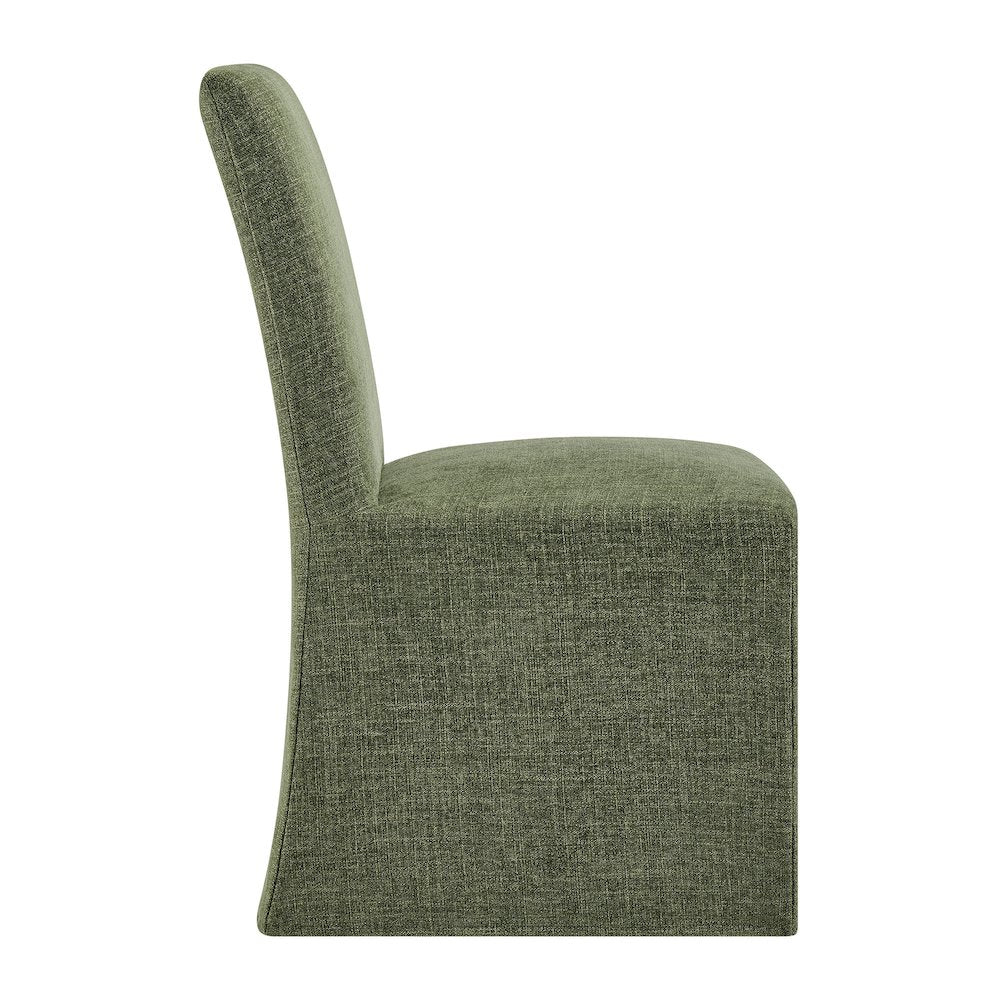 Aster Slub Weave Fabric Slipcovered Dining Chairs Set of 2 - Foliage