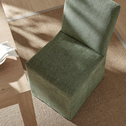 Aster Slub Weave Fabric Slipcovered Dining Chairs Set of 2 - Foliage