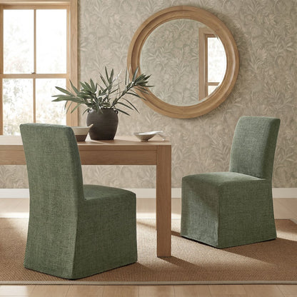 Aster Slub Weave Fabric Slipcovered Dining Chairs Set of 2 - Foliage