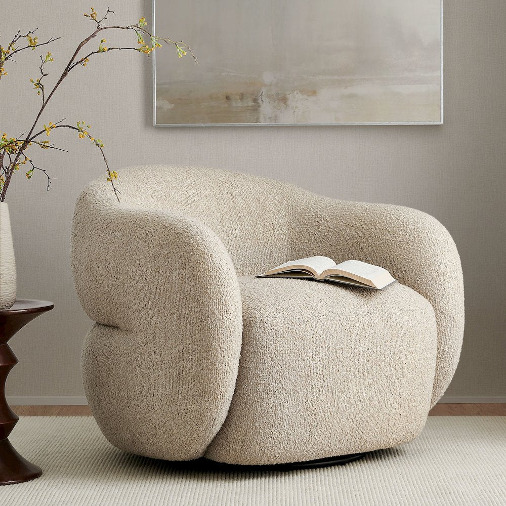 Selby Textured Woven Fabric Swivel Accent Chair - Linen