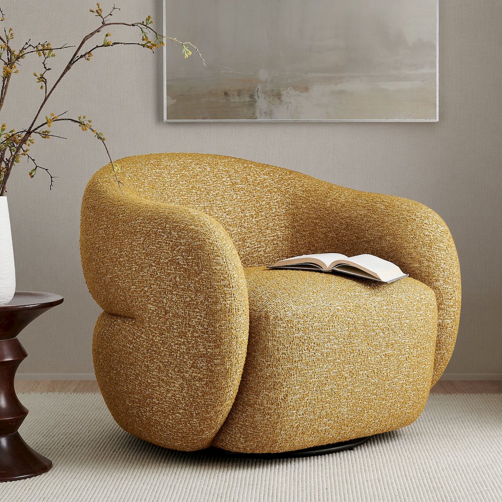 Selby Textured Woven Fabric Swivel Accent Chair - Mustard