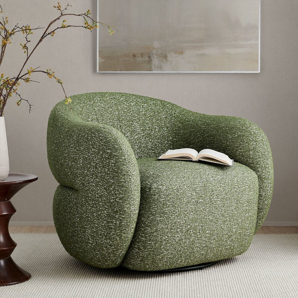 Selby Textured Woven Fabric Swivel Accent Chair - Olive