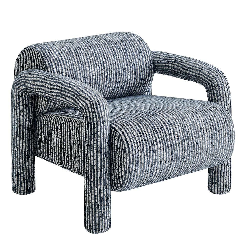 Quill Patterned Woven Fabric Accent Chair - Navy