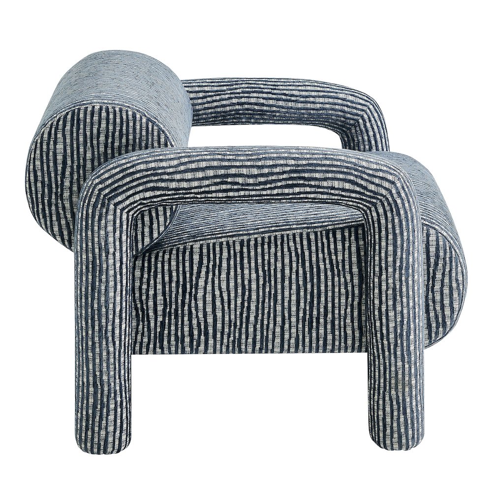 Quill Patterned Woven Fabric Accent Chair - Navy