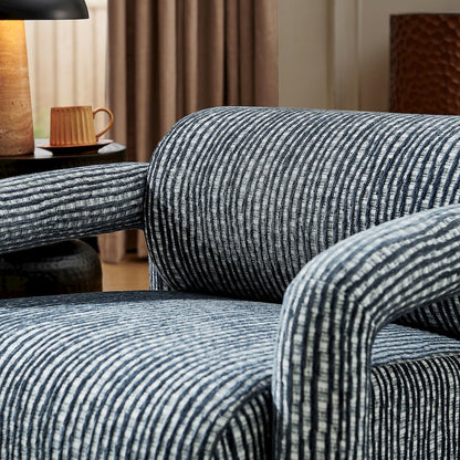 Quill Patterned Woven Fabric Accent Chair - Navy