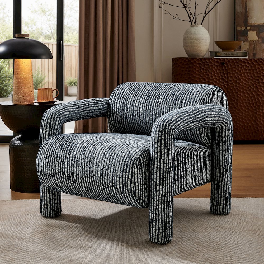 Quill Patterned Woven Fabric Accent Chair - Navy
