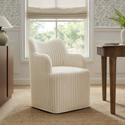 Cordelle Linen Blend Swivel Dining Chair - Oatmeal Stripe