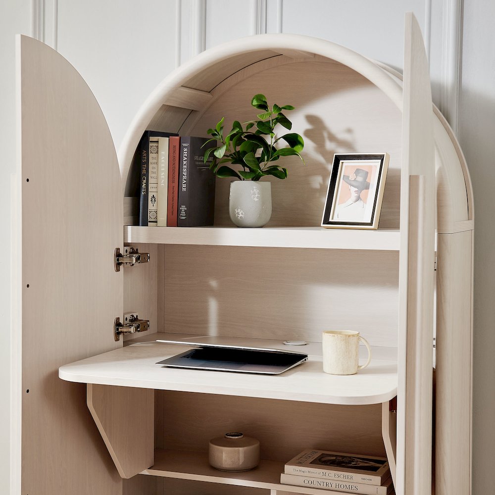 Bellamy Arched Fold-Out Desk Cabinet - Ash