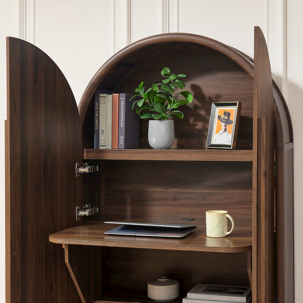 Bellamy Arched Fold-Out Desk Cabinet - Walnut