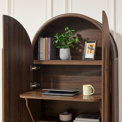 Bellamy Arched Fold-Out Desk Cabinet - Walnut