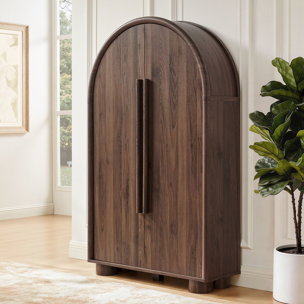 Bellamy Arched Fold-Out Desk Cabinet - Walnut