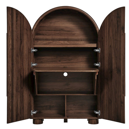 Bellamy Arched Fold-Out Desk Cabinet - Walnut