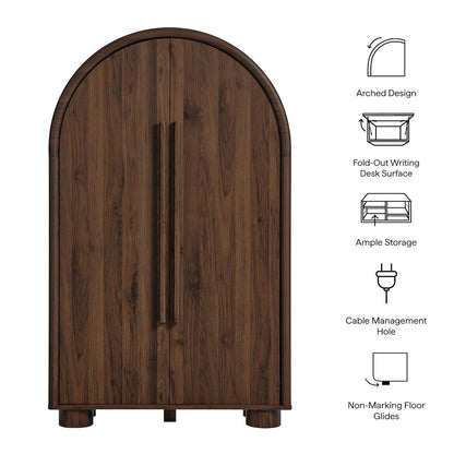 Bellamy Arched Fold-Out Desk Cabinet - Walnut