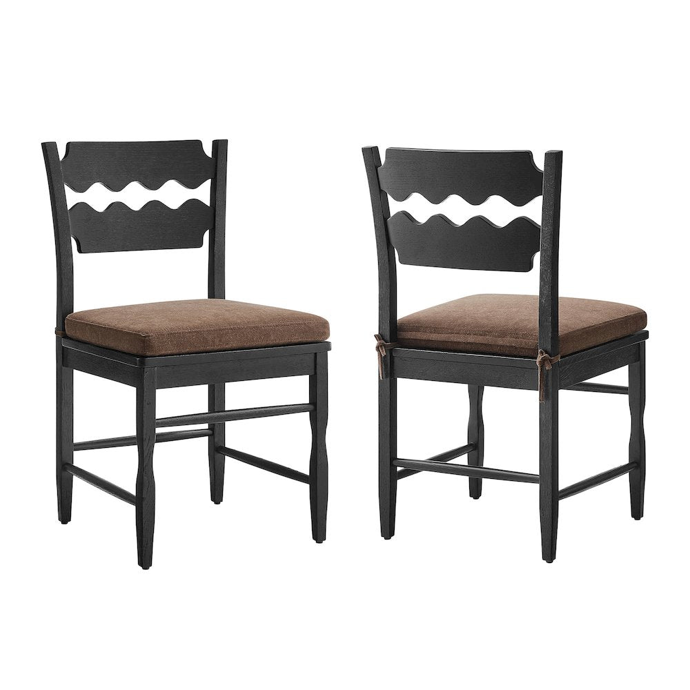 Jax Oak Wavy Back Cushion Dining Chairs Set of 2 - Black Cocoa