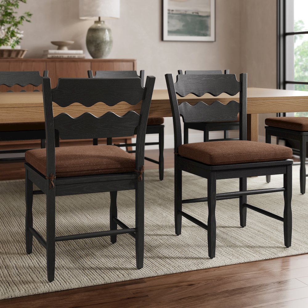 Jax Oak Wavy Back Cushion Dining Chairs Set of 2 - Black Cocoa