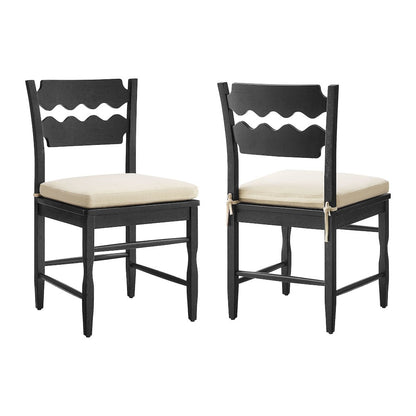 Jax Oak Wavy Back Cushion Dining Chairs Set of 2 - Black Linen