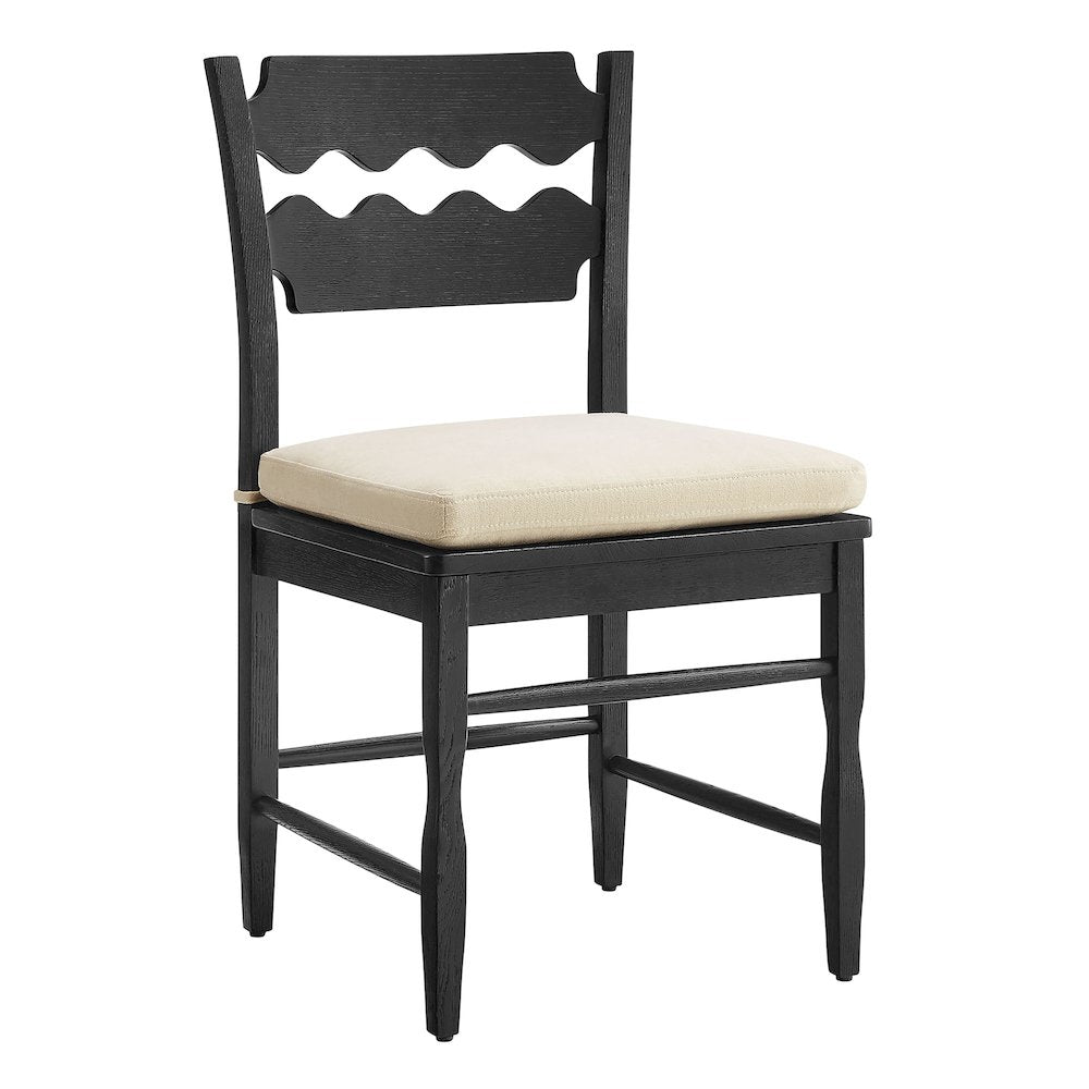 Jax Oak Wavy Back Cushion Dining Chairs Set of 2 - Black Linen