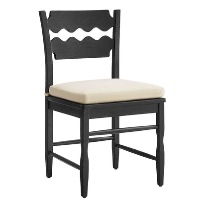 Jax Oak Wavy Back Cushion Dining Chairs Set of 2 - Black Linen