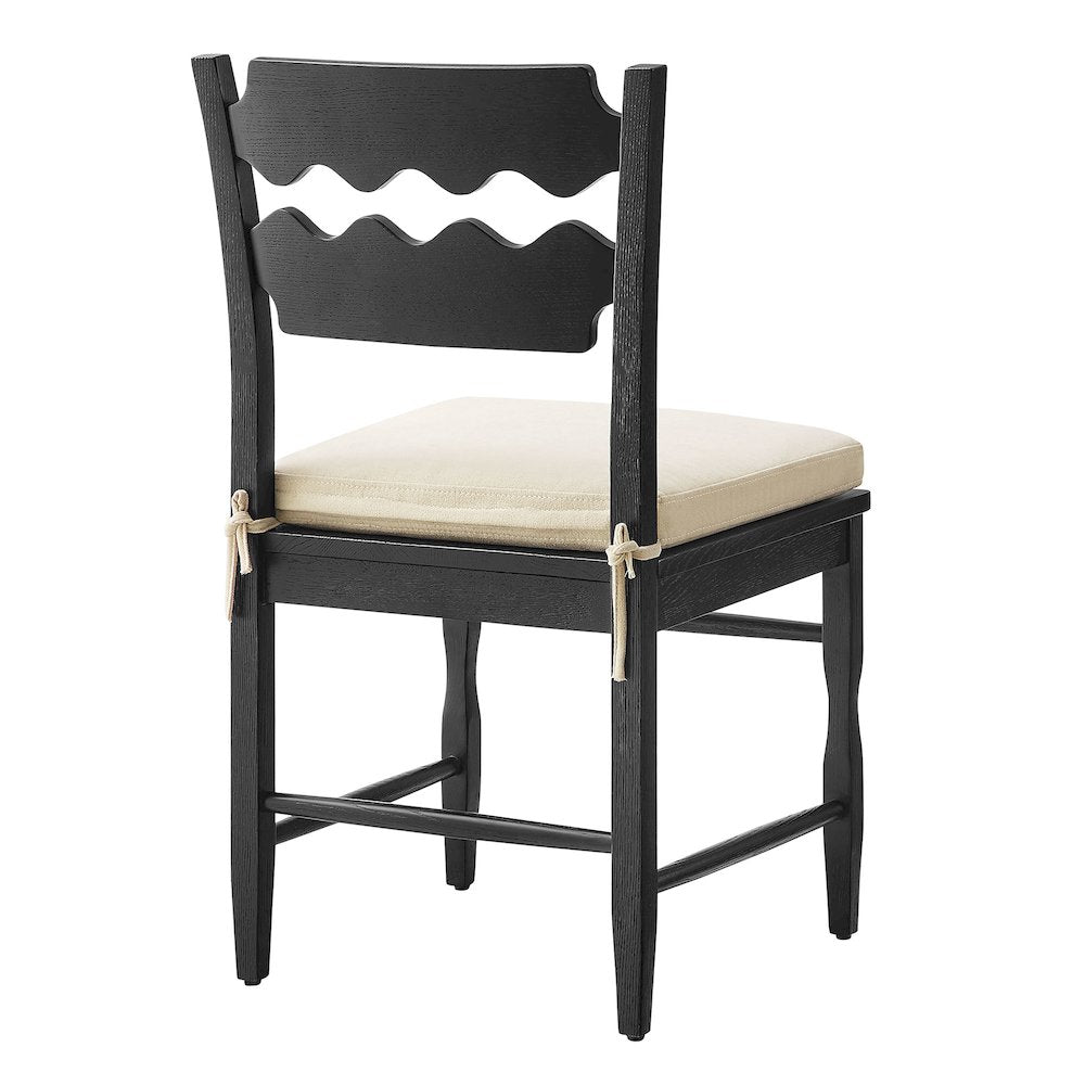 Jax Oak Wavy Back Cushion Dining Chairs Set of 2 - Black Linen