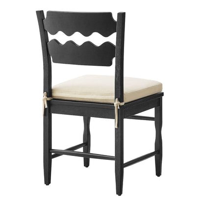 Jax Oak Wavy Back Cushion Dining Chairs Set of 2 - Black Linen