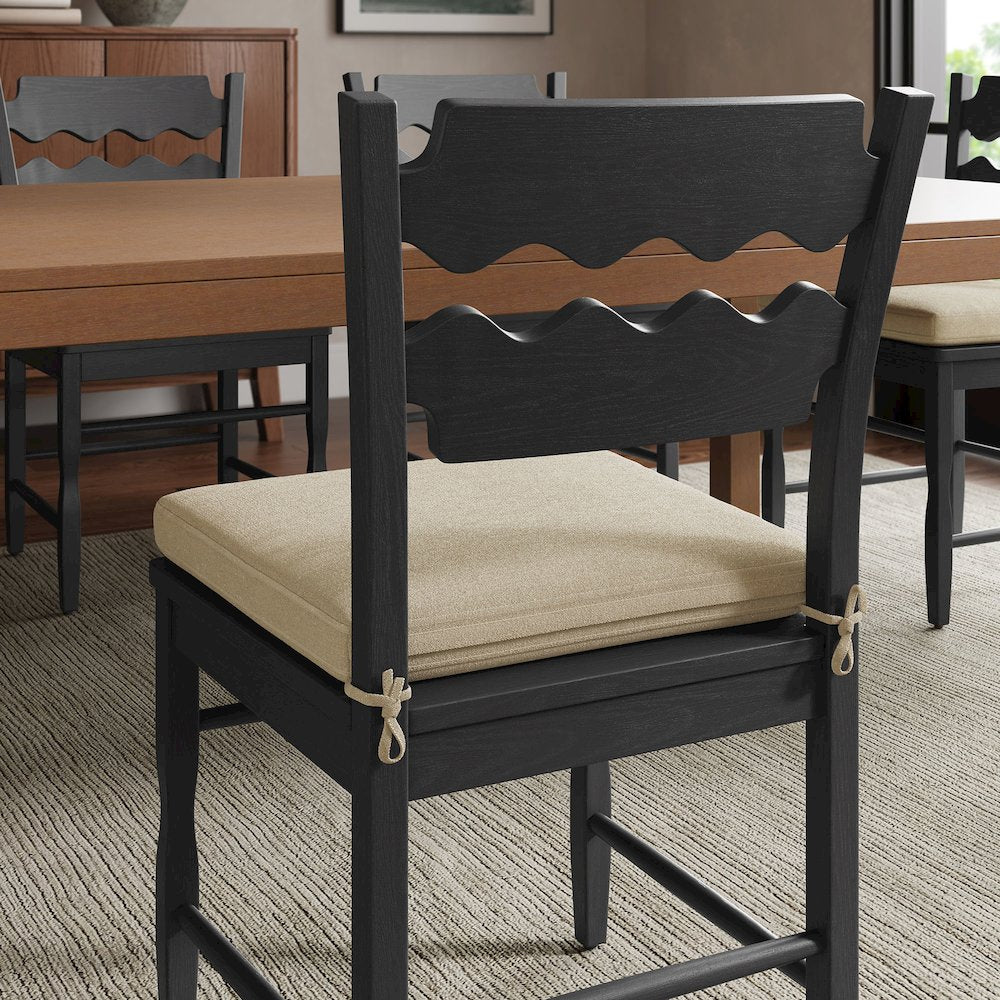 Jax Oak Wavy Back Cushion Dining Chairs Set of 2 - Black Linen